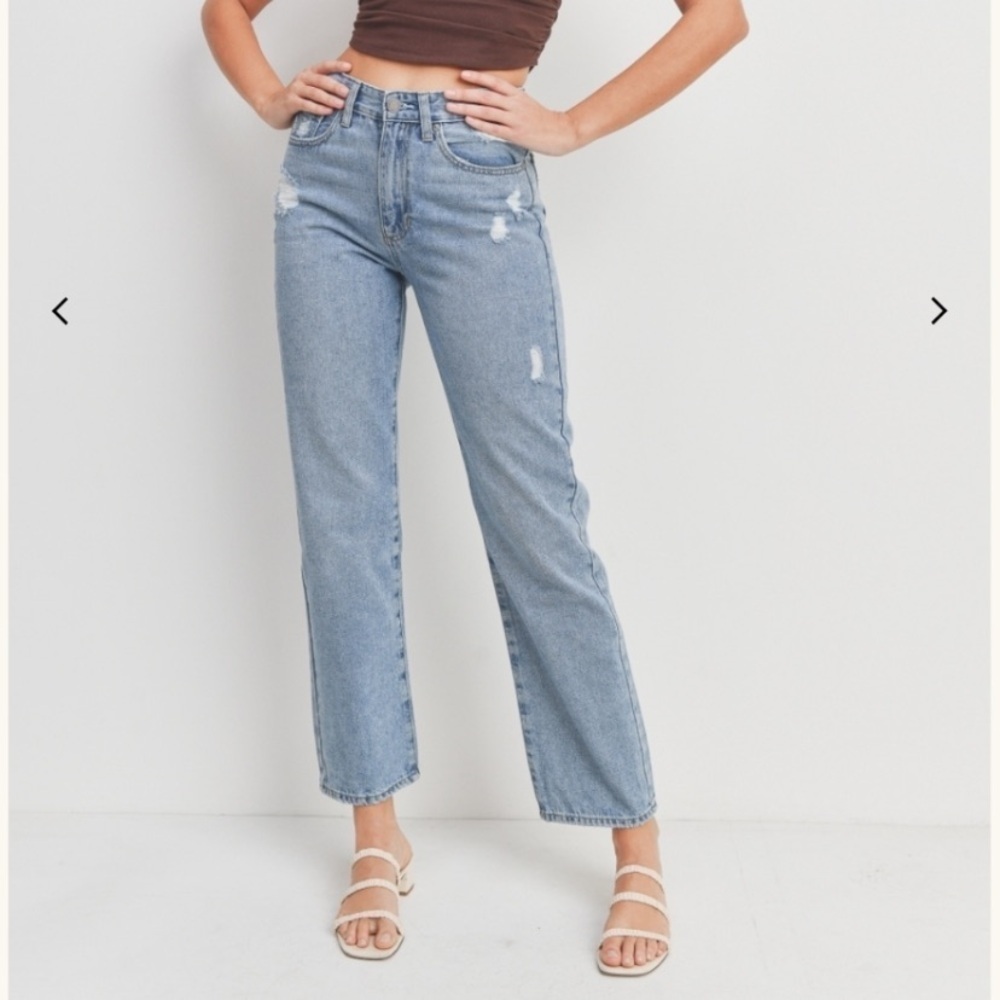 Just Black Denim Womens Bobbi Distressed Straight Size 24 High Rise Light Wash